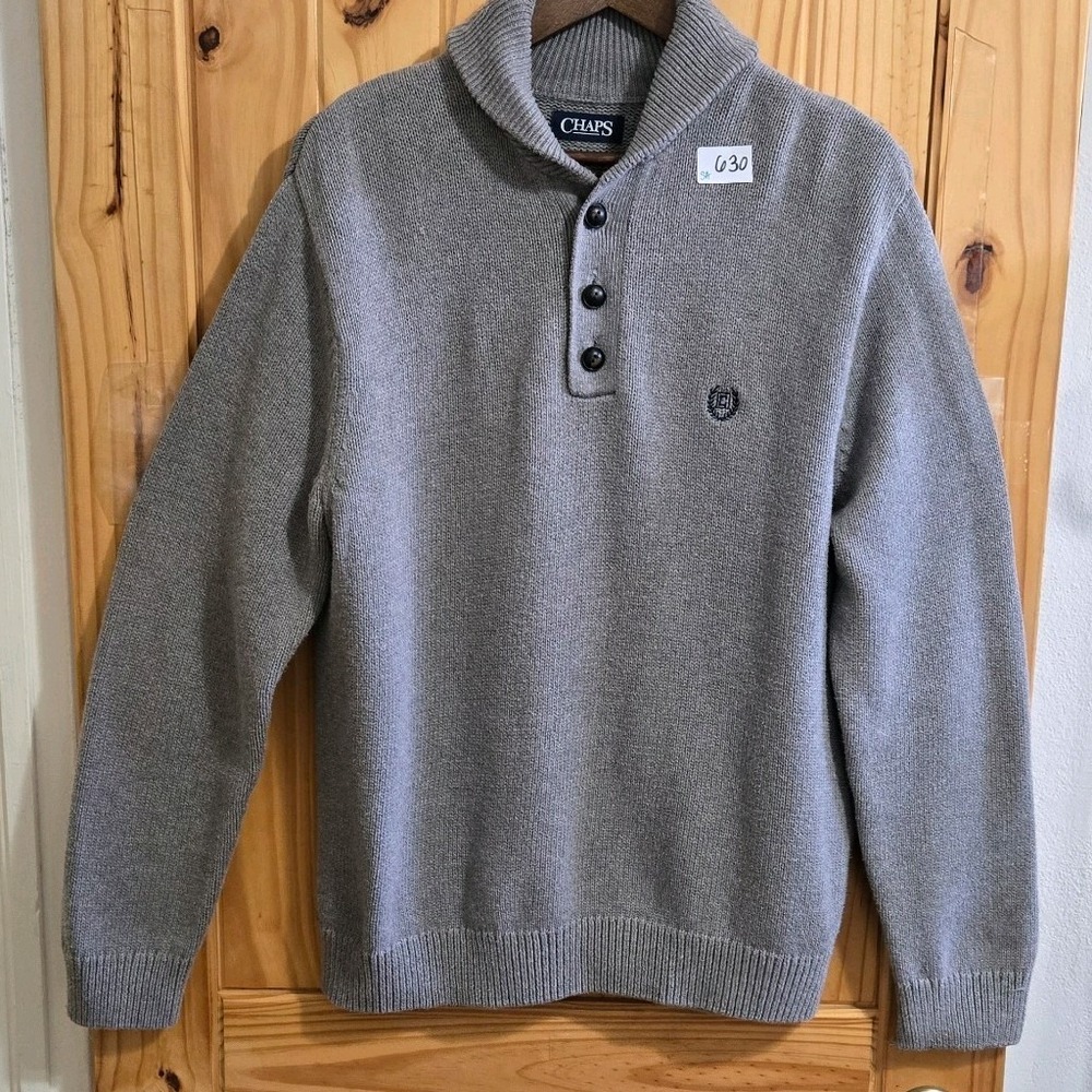 Ralph Lauren Chaps Men's Knit Pullover Sweater Size LG Grey Elbow Pads Cotton